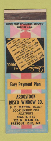 Matchbook Cover - Aroostook Rusco Windows Presque Isle ME WEAR