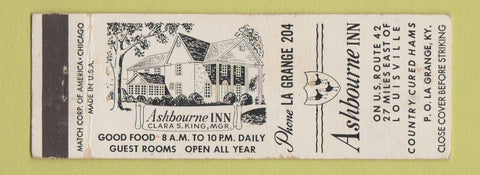 Matchbook Cover - Ashbourne Inn La Grange KY WEAR
