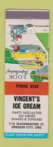 Matchbook Cover - Vincent's Ice Cream Oregon City OR