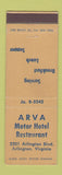 Matchbook Cover - Arva Motor Hotel Restaurant Arlington VA