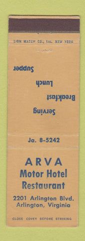 Matchbook Cover - Arva Motor Hotel Restaurant Arlington VA