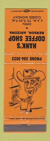 Matchbook Cover - Hank's Coffee Shop Benson AZ WEAR