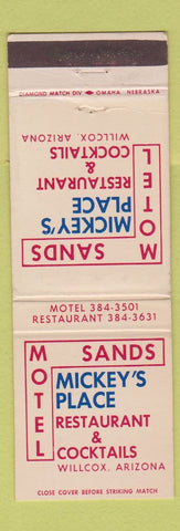 Matchbook Cover - Motel Sands Mickey's Place Willcox AZ
