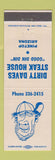Matchbook Cover - Dirty Dave's Steak House Pinetop AZ WEAR