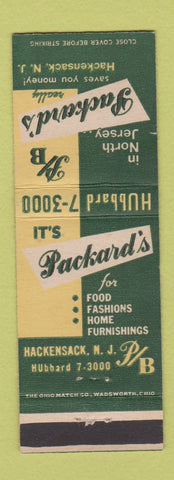 Matchbook Cover - Packard's Stores Hackensack NJ