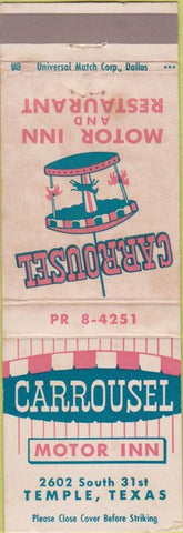 Matchbook Cover - Carrousel Motor Inn Temple TX Texaco WORN