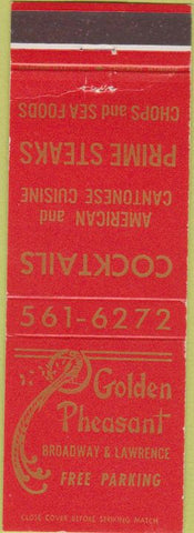 Matchbook Cover - Golden Pheasant Chinese food NO TOWN