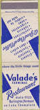 Matchbook Cover - Valade's Terminal Restaurant Burlington VT