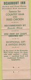 Matchbook Cover - Beaumont Inn Harrodsburg KY