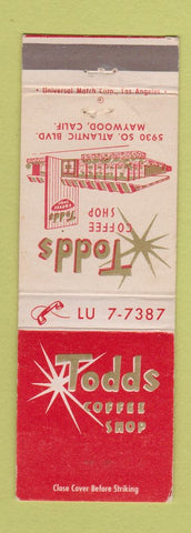 Matchbook Cover - Todds Coffee Shop Maywood CA