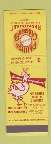 Matchbook Cover - Phillips Chicken Pie Restaurant Long Beach CA
