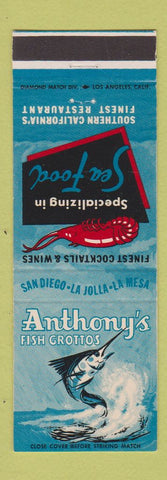 Matchbook Cover - Anthony's Fish Grotto San Diego La Mesa La Jolla CA