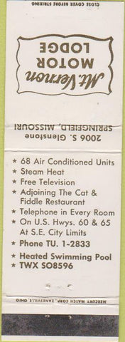 Matchbook Cover - Mount Vernon Motor Lodge Springfield MO