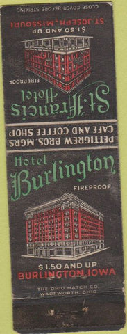 Matchbook Cover - Hotel Burlington IA St Joseph MO