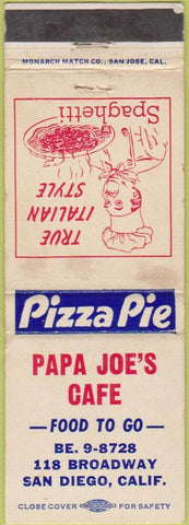 Matchbook Cover - Papa Joe's Cafe San Diego CA