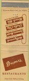 Matchbook Cover - Du-paris Family Restaurants Los Angeles CA
