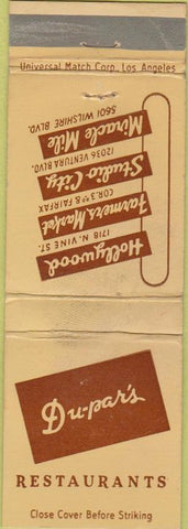 Matchbook Cover - Du-paris Family Restaurants Los Angeles CA