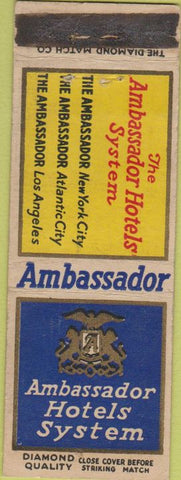 Matchbook Cover - Hotels Atlantic City New York City Los Angeles DQ