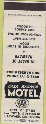 Matchbook Cover - Casa Blanca Motel Hayward CA