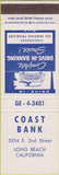 Matchbook Cover - Coast Bank Long Beach CA