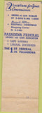 Matchbook Cover - Pasadena Federal Savings CA