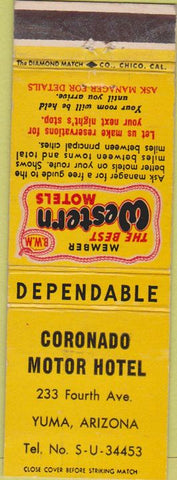 Matchbook Cover - Coronado Motor Hotel Yuma AZ