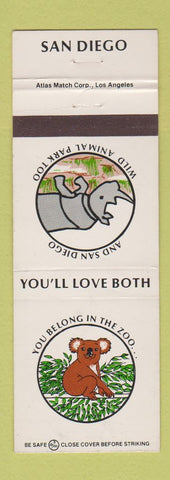Matchbook Cover - San Diego Zoo CA Rhino Koala