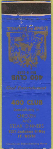 Matchbook Cover - 400 Club Restaurant Fort Worth TX