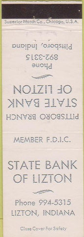 Matchbook Cover - State Bank of Lizton IN