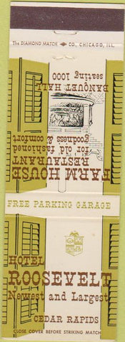 Matchbook Cover - Hotel Roosevelt Cedar Rapids IA