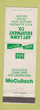 Matchbook Cover - Art Lawn Chain Saws Midland MI McCulloch
