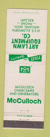 Matchbook Cover - Art Lawn Chain Saws Midland MI McCulloch