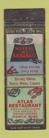Matchbook Cover - Atlas Restaurant Ipswich MA CREASE