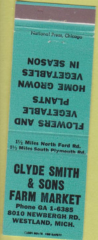 Matchbook Cover - Clyde Smith Sons Farm Market Westland MI teal