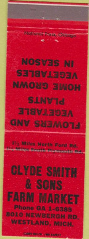 Matchbook Cover - Clyde Smith Sons Farm Market Westland MI red