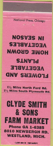 Matchbook Cover - Clyde Smith Sons Farm Market Westland MI pink
