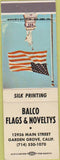 Matchbook Cover - Balco Flags Noveltys Garden Grove CA