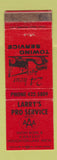 Matchbook Cover - Larry's Pro Service Towing Houghton Lake MI WORN