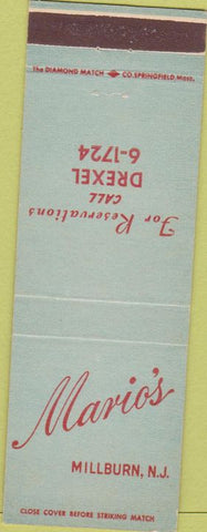 Matchbook Cover - Mario's Millburn NJ