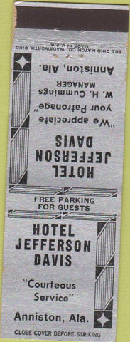 Matchbook Cover - Hotel Jefferson Davis Anniston AL