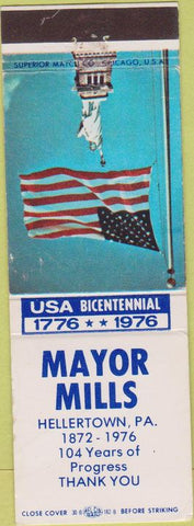 Matchbook Cover - Mayor Mills Hellertown PA