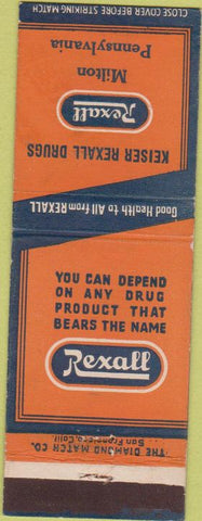 Matchbook Cover - Rexall Drugs Milton Pa