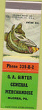 Matchbook Cover - GA Ginter General Merchandise McCrea PA