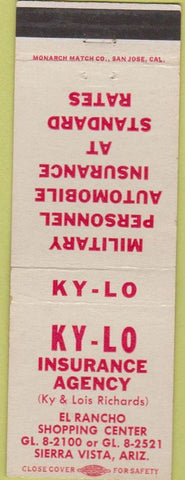 Matchbook Cover - Ky Lo Insurance Sierra Vista AZ