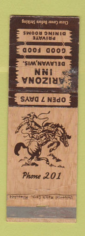 Matchbook Cover - Arizona Inn Delavan WI cowboy low phone #  POOR