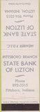 Matchbook Cover - State Bank of Lizton Pittsboro IN
