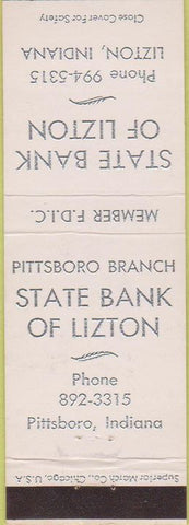 Matchbook Cover - State Bank of Lizton Pittsboro IN