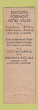 Matchbook Cover - Hotel Puritan Boston MA WEAR