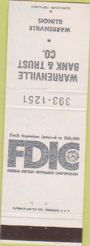 Matchbook Cover - Warrenville Bank Trust Warrenville IL