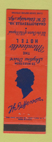 Matchbook Cover - Monticello Hotel Charlottesville VA Thomas Jefferson